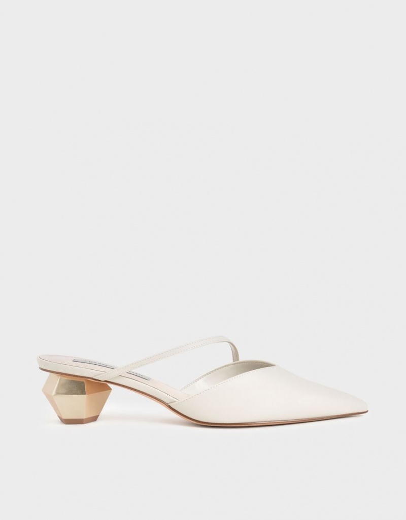 Mules Charles & Keith Asymmetric Curea Chrome Heel Albi | 569MPSTOQ
