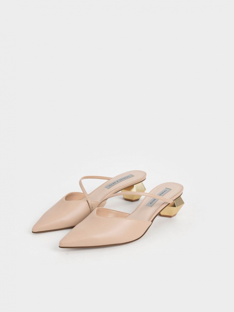 Mules Charles & Keith Asymmetric Curea Chrome Heel Roz Deschis | 371ITZQXF