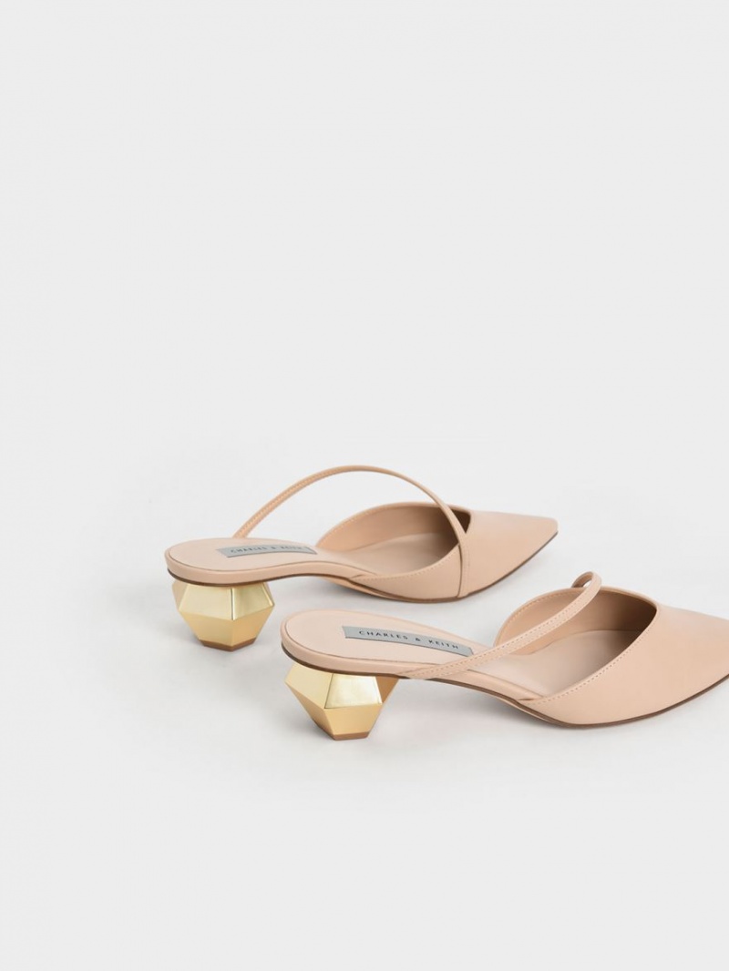 Mules Charles & Keith Asymmetric Curea Chrome Heel Roz Deschis | 371ITZQXF