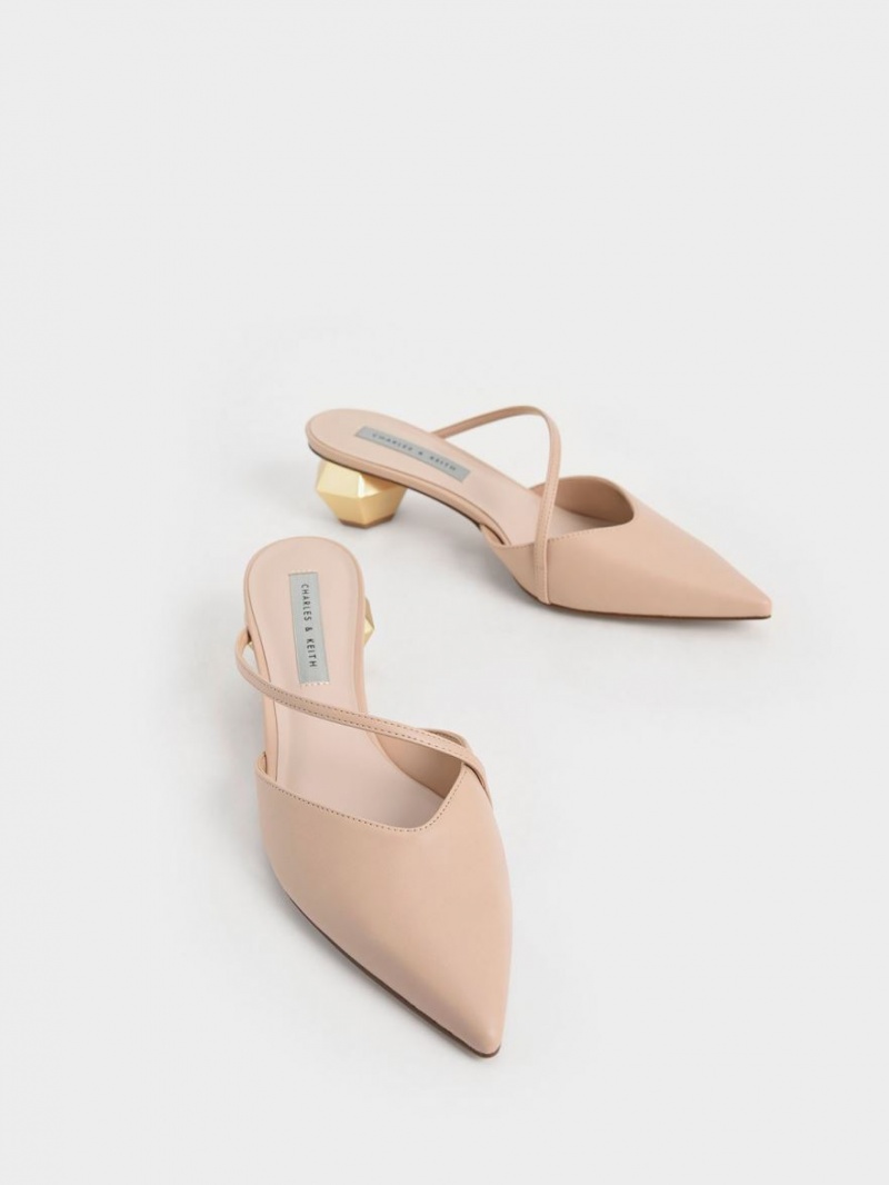 Mules Charles & Keith Asymmetric Curea Chrome Heel Roz Deschis | 371ITZQXF