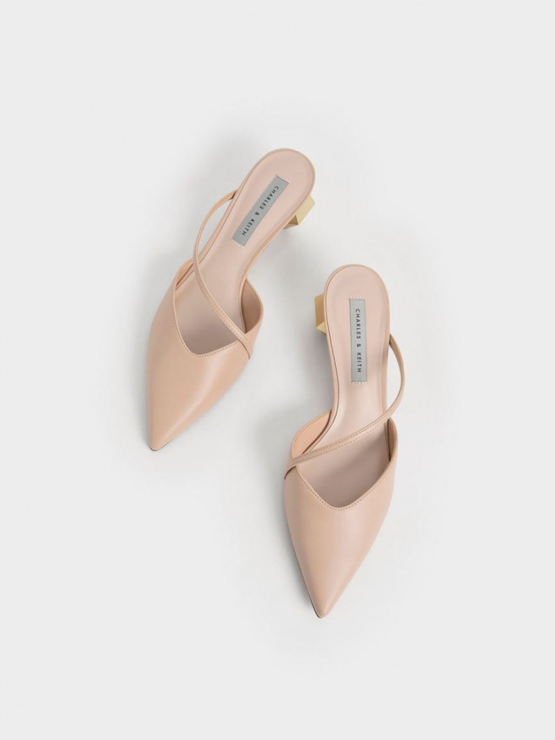 Mules Charles & Keith Asymmetric Curea Chrome Heel Roz Deschis | 371ITZQXF