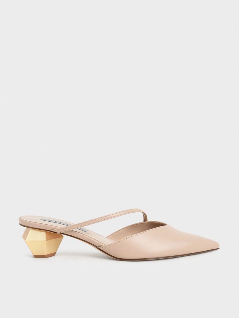 Mules Charles & Keith Asymmetric Curea Chrome Heel Roz Deschis | 371ITZQXF