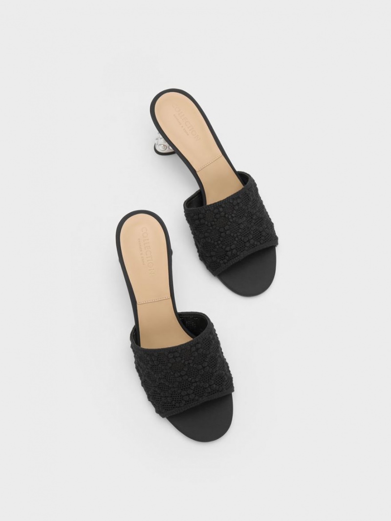 Mules Charles & Keith Beaded Heel Crochet Negrii | 786GJAPKM