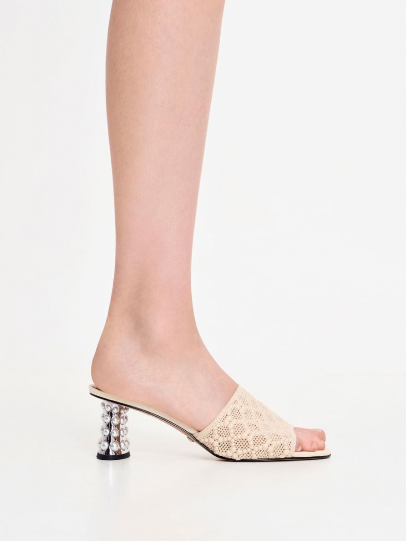 Mules Charles & Keith Beaded Heel Crochet Albi | 473TBHJRK