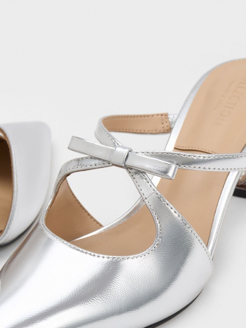Mules Charles & Keith Bow Crossover Gem-Embellished Argintii | 072KGYERF