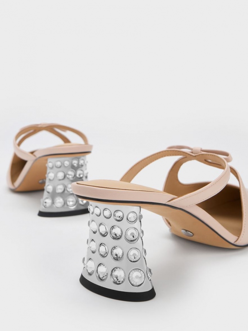 Mules Charles & Keith Bow Crossover Gem-Embellished Bej | 806NZSOBX