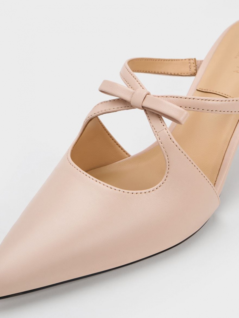 Mules Charles & Keith Bow Crossover Gem-Embellished Bej | 806NZSOBX