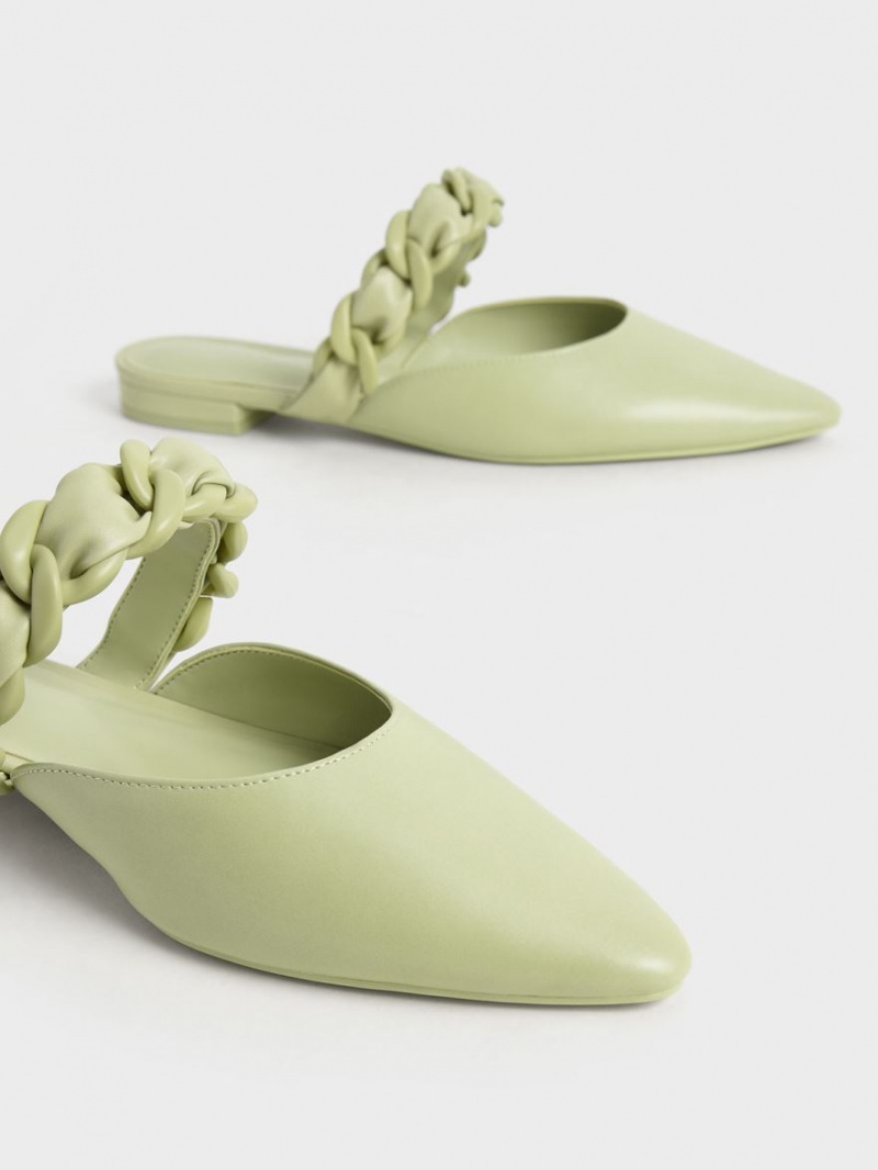 Mules Charles & Keith Braided Chain-Link Plati Verzi | 103KBCSEL