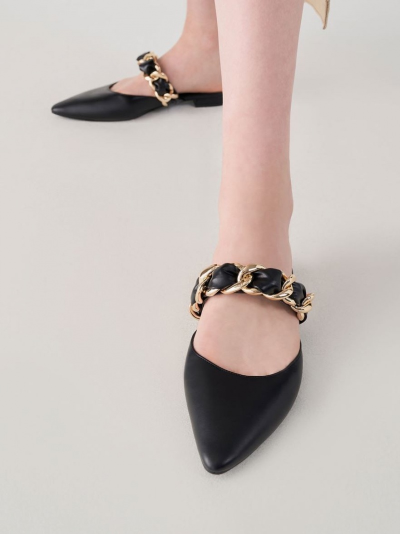 Mules Charles & Keith Braided Chain-Link Plati Negrii | 259KVEABX