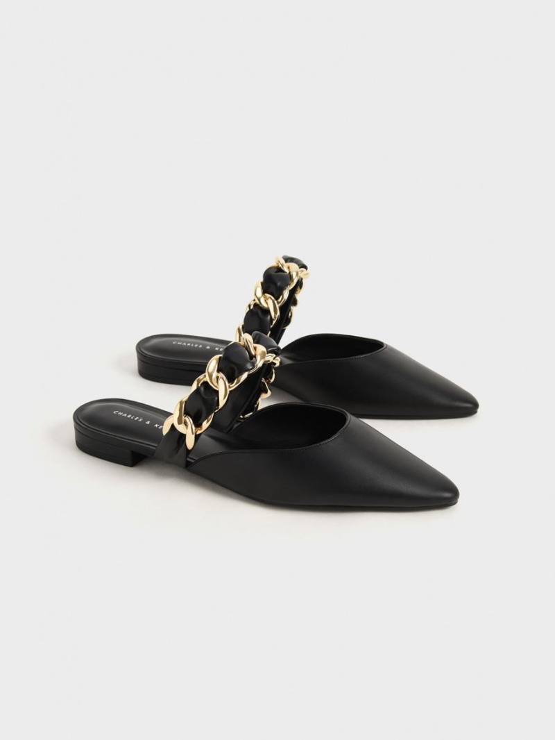 Mules Charles & Keith Braided Chain-Link Plati Negrii | 259KVEABX