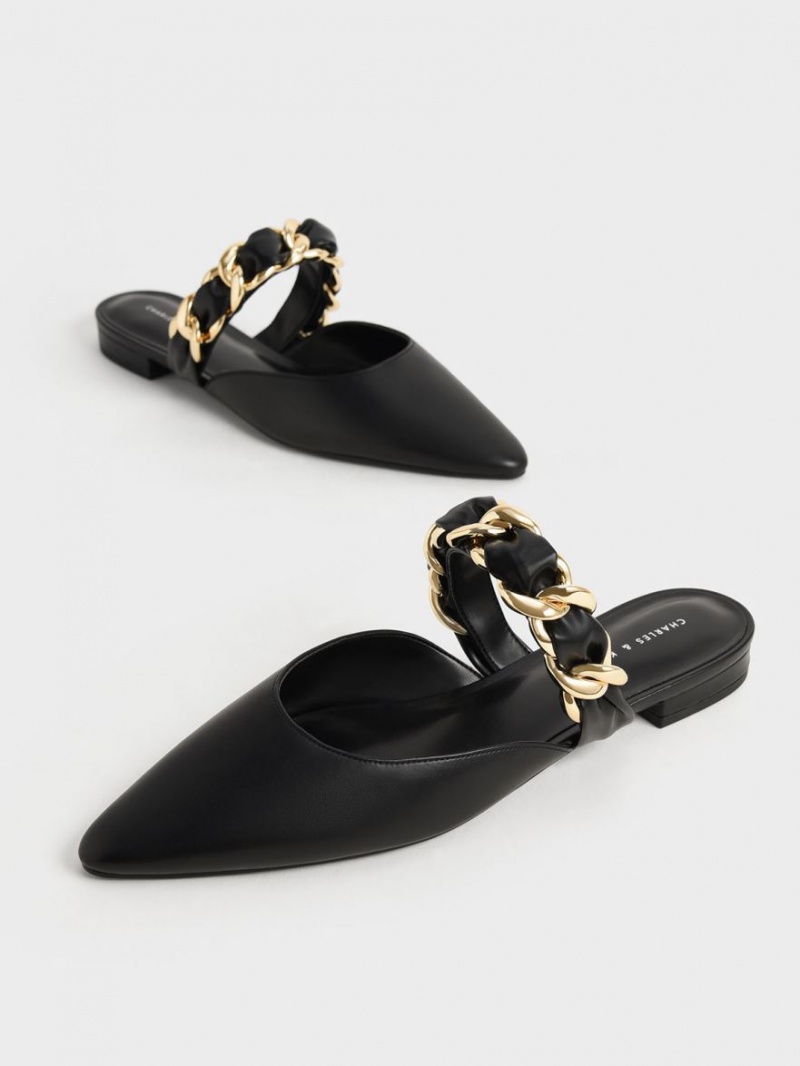 Mules Charles & Keith Braided Chain-Link Plati Negrii | 259KVEABX