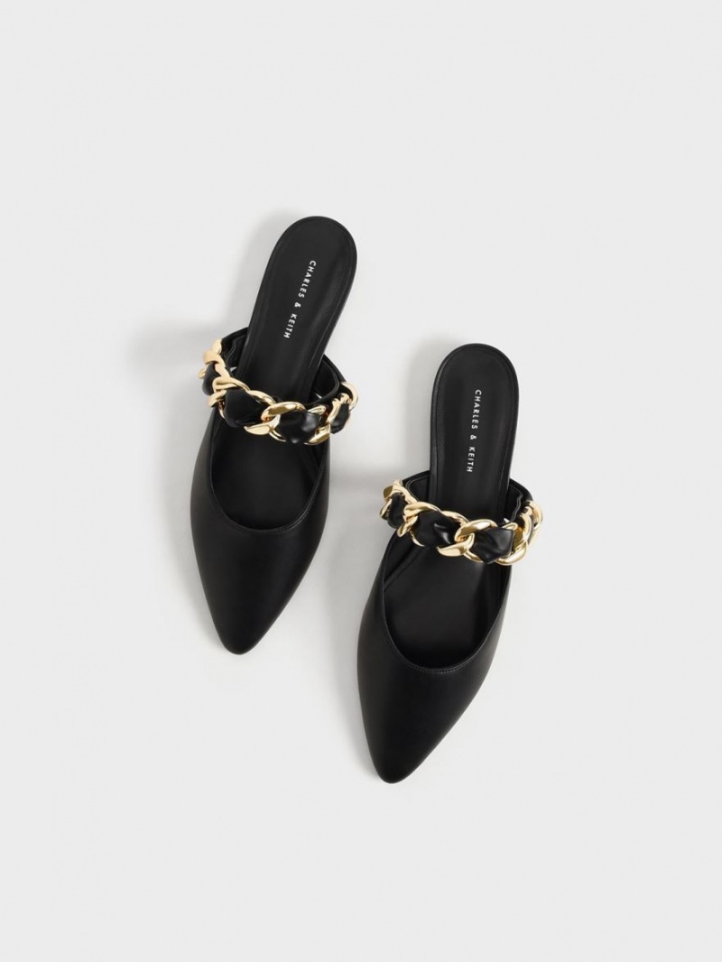 Mules Charles & Keith Braided Chain-Link Plati Negrii | 259KVEABX