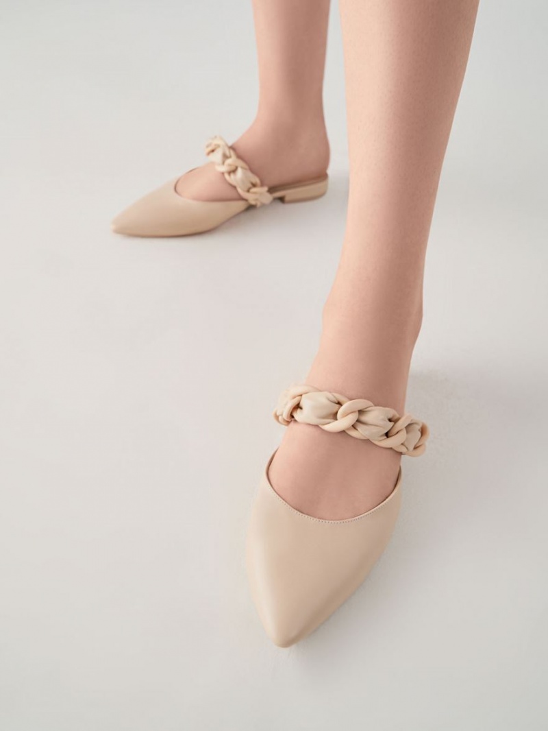 Mules Charles & Keith Braided Chain-Link Plati Bej | 780NECMYW