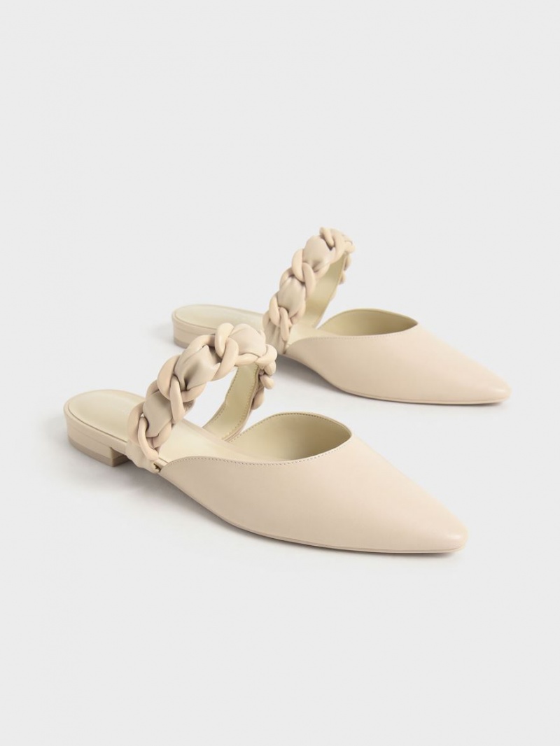 Mules Charles & Keith Braided Chain-Link Plati Bej | 780NECMYW