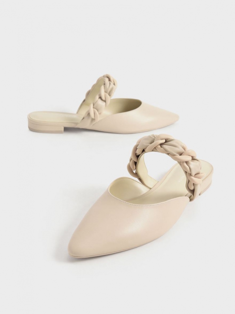 Mules Charles & Keith Braided Chain-Link Plati Bej | 780NECMYW