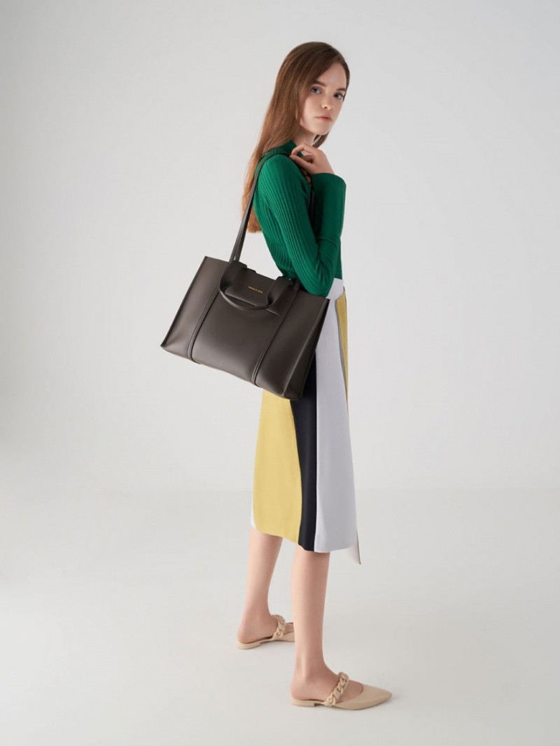Mules Charles & Keith Braided Chain-Link Plati Bej | 780NECMYW