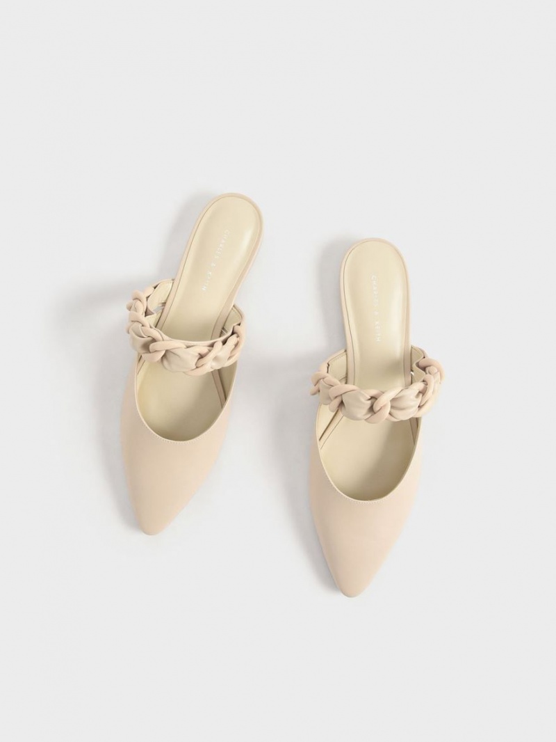 Mules Charles & Keith Braided Chain-Link Plati Bej | 780NECMYW