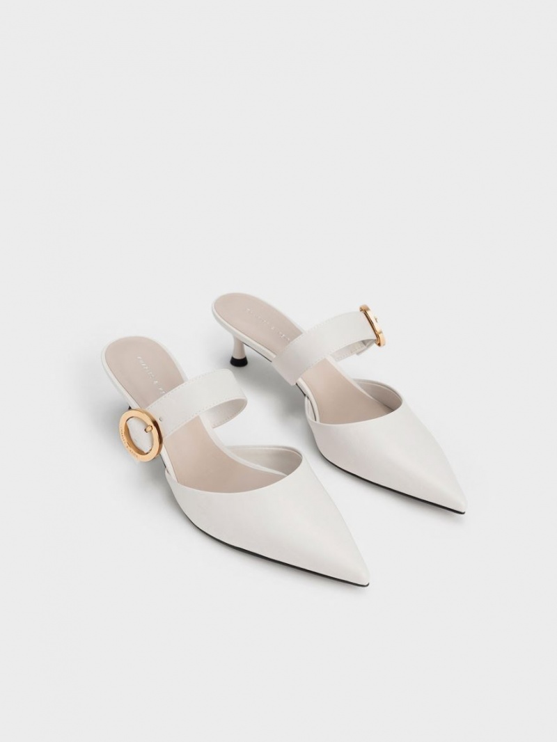 Mules Charles & Keith Buckled Curea Spool Heel Albi | 623DFSLQY
