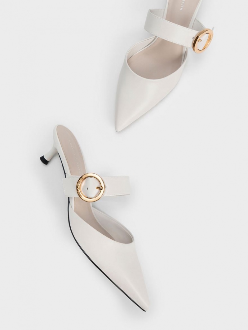 Mules Charles & Keith Buckled Curea Spool Heel Albi | 623DFSLQY