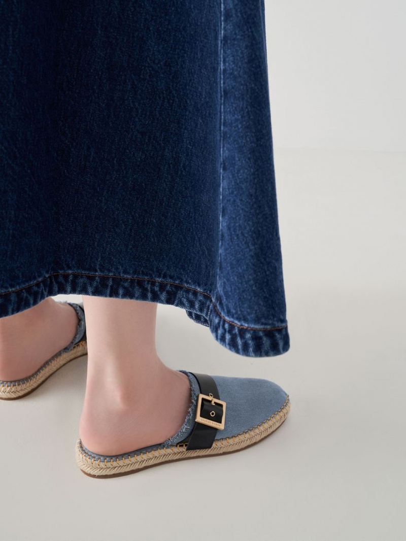 Mules Charles & Keith Buckled Denim Espadrile Albastri | 142RMSKUP