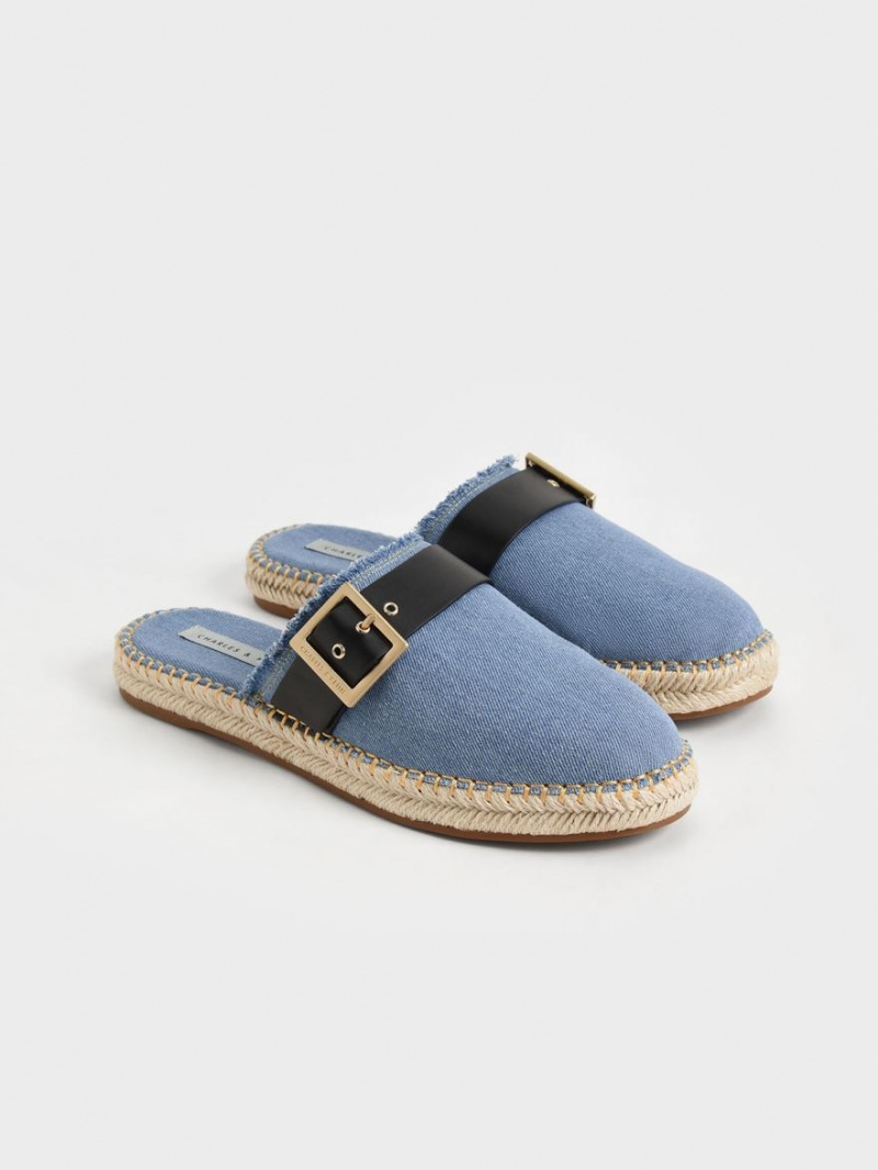 Mules Charles & Keith Buckled Denim Espadrile Albastri | 142RMSKUP