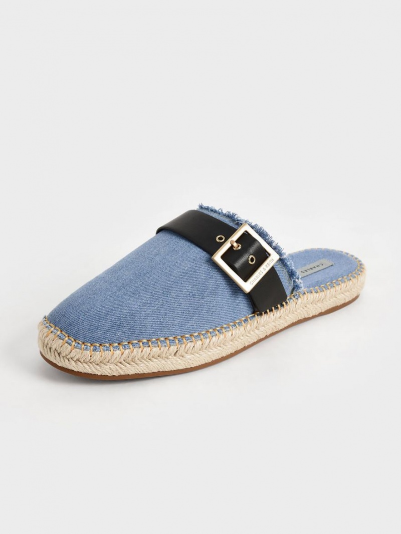 Mules Charles & Keith Buckled Denim Espadrile Albastri | 142RMSKUP