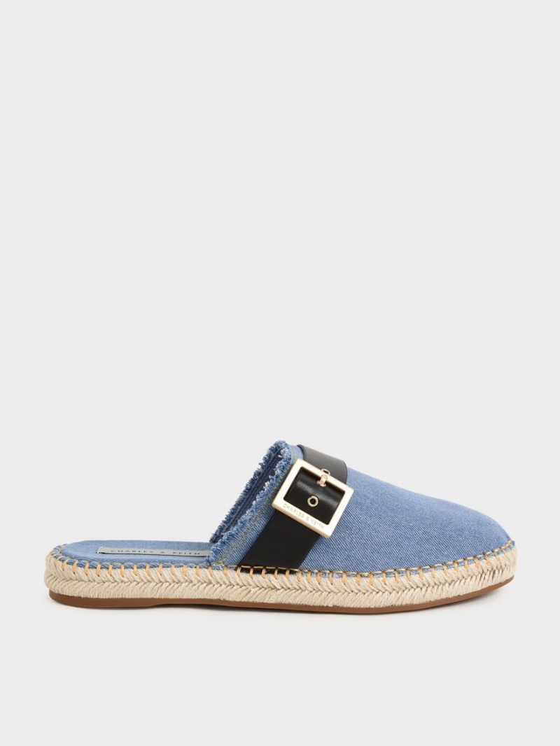 Mules Charles & Keith Buckled Denim Espadrile Albastri | 142RMSKUP