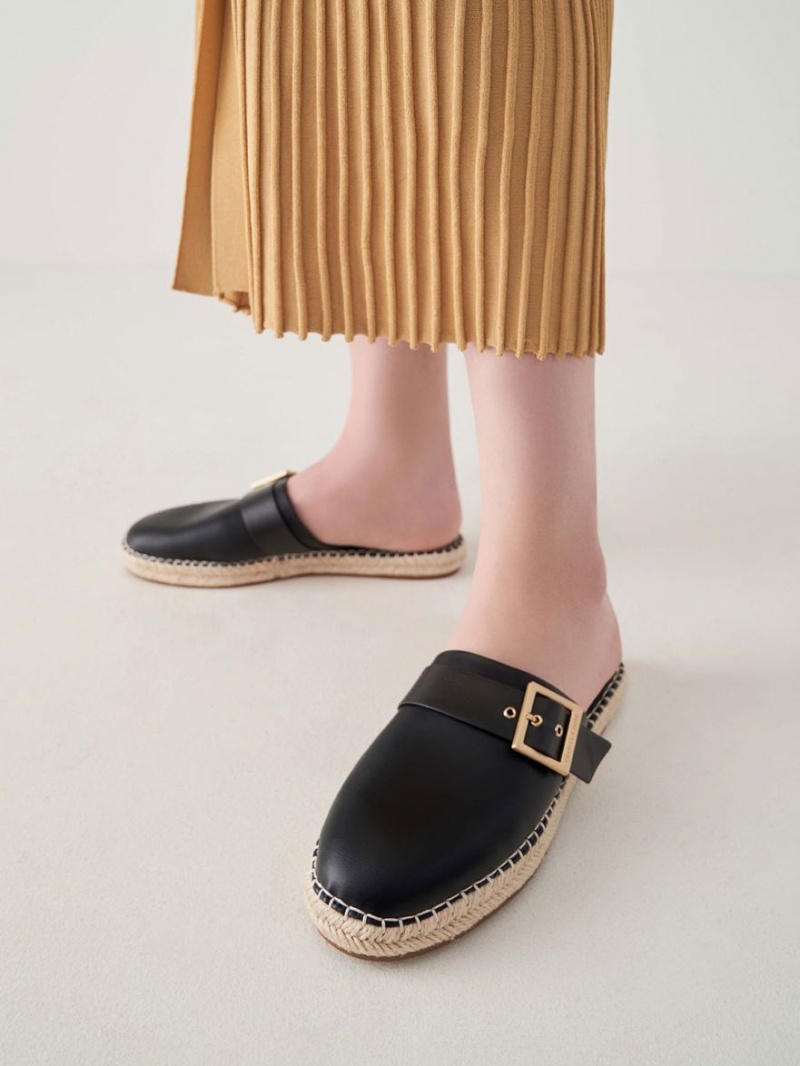 Mules Charles & Keith Buckled Espadrile Negrii | 693FZCDQH
