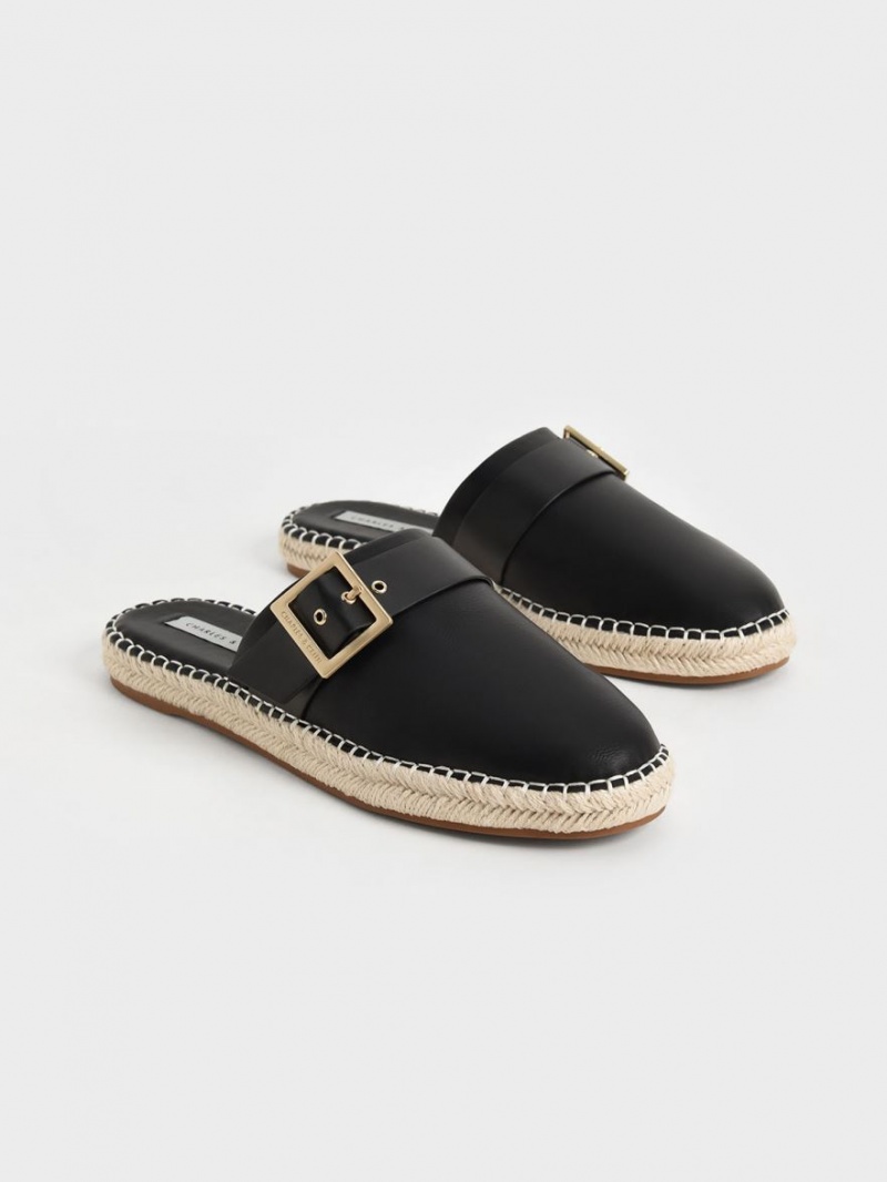 Mules Charles & Keith Buckled Espadrile Negrii | 693FZCDQH