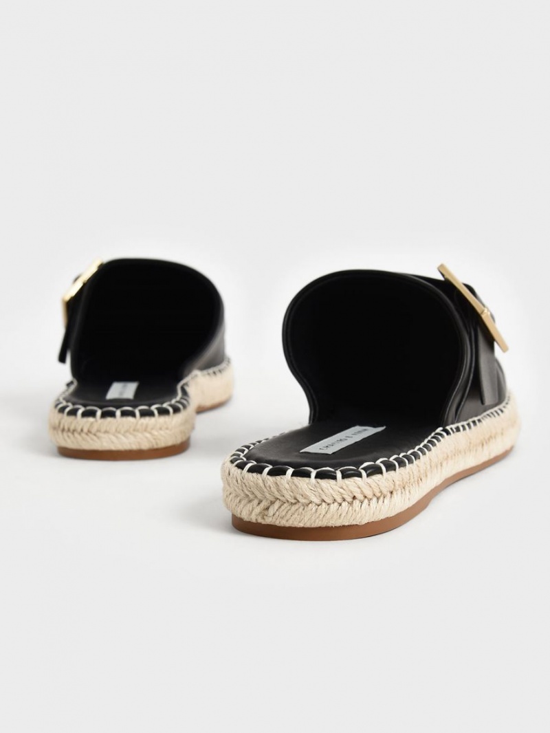 Mules Charles & Keith Buckled Espadrile Negrii | 693FZCDQH