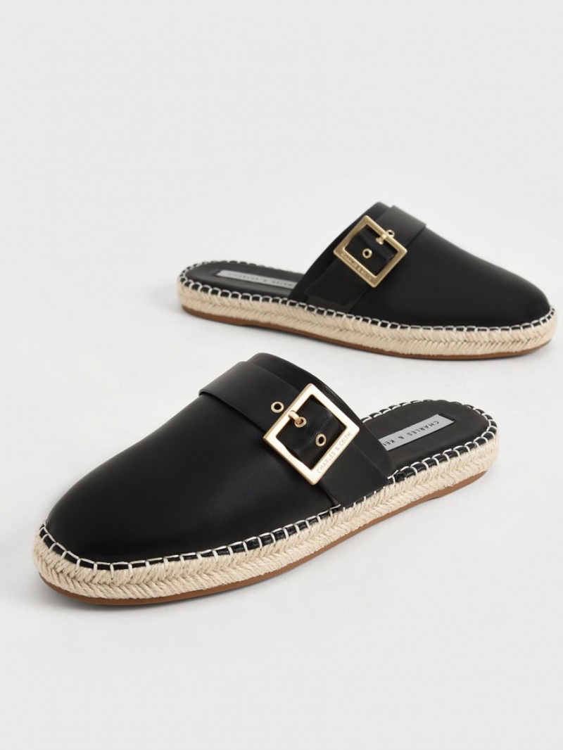 Mules Charles & Keith Buckled Espadrile Negrii | 693FZCDQH