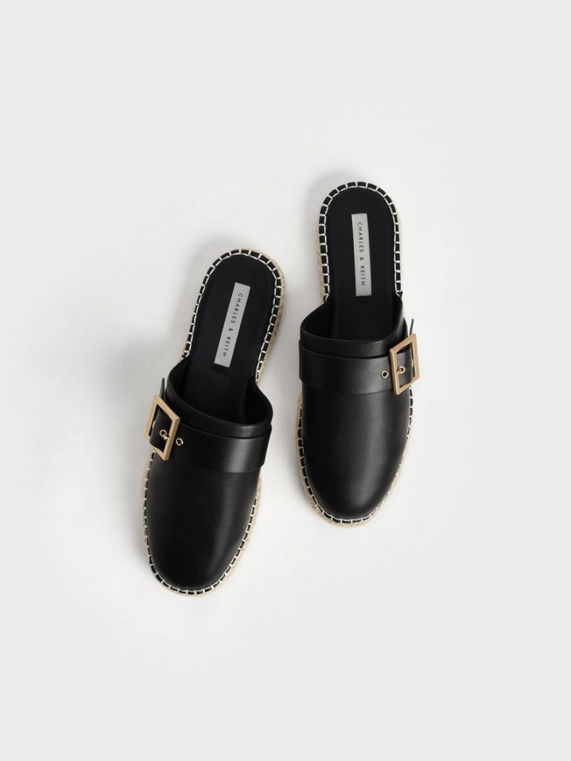 Mules Charles & Keith Buckled Espadrile Negrii | 693FZCDQH