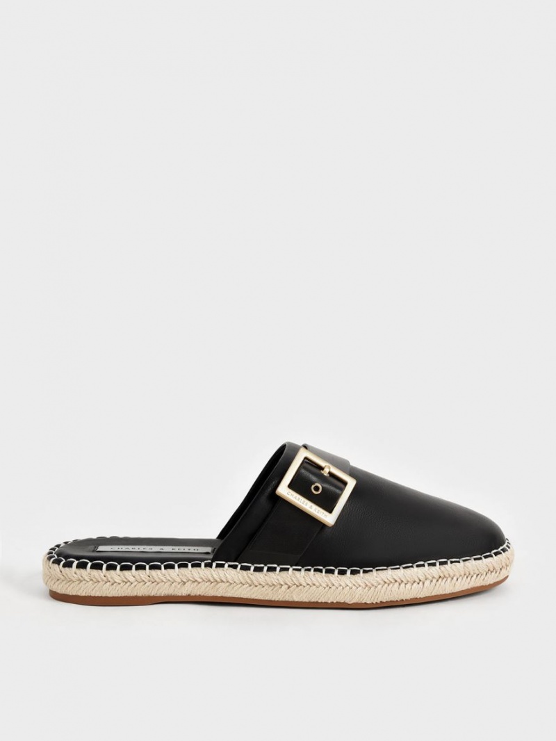 Mules Charles & Keith Buckled Espadrile Negrii | 693FZCDQH