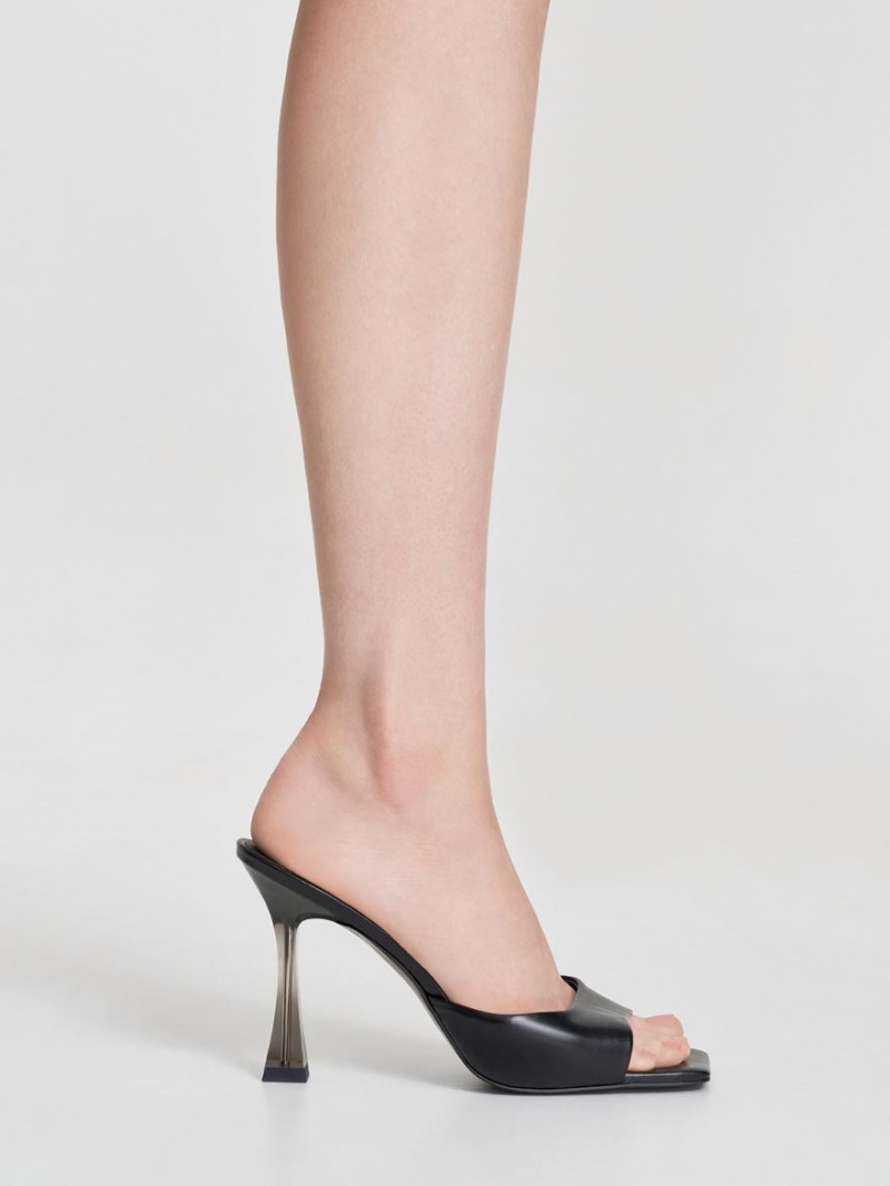 Mules Charles & Keith Clear Flared Heel Negrii | 590ZTWBRO