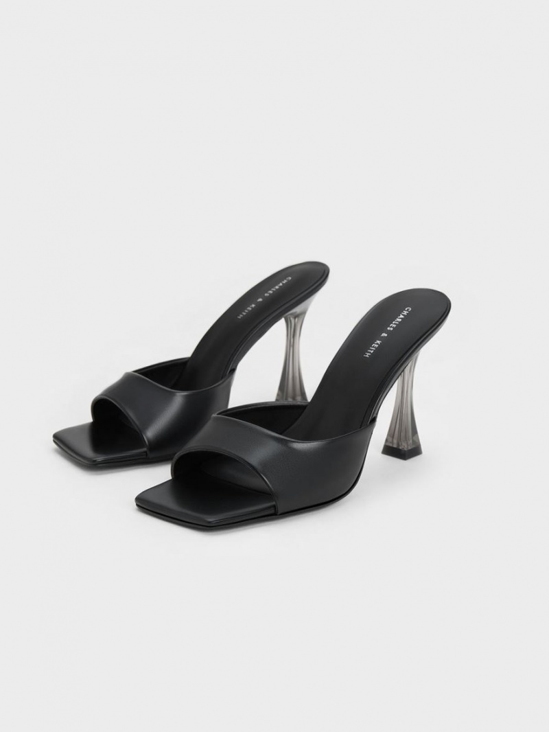 Mules Charles & Keith Clear Flared Heel Negrii | 590ZTWBRO