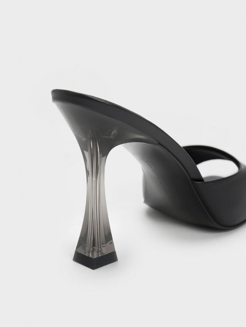 Mules Charles & Keith Clear Flared Heel Negrii | 590ZTWBRO