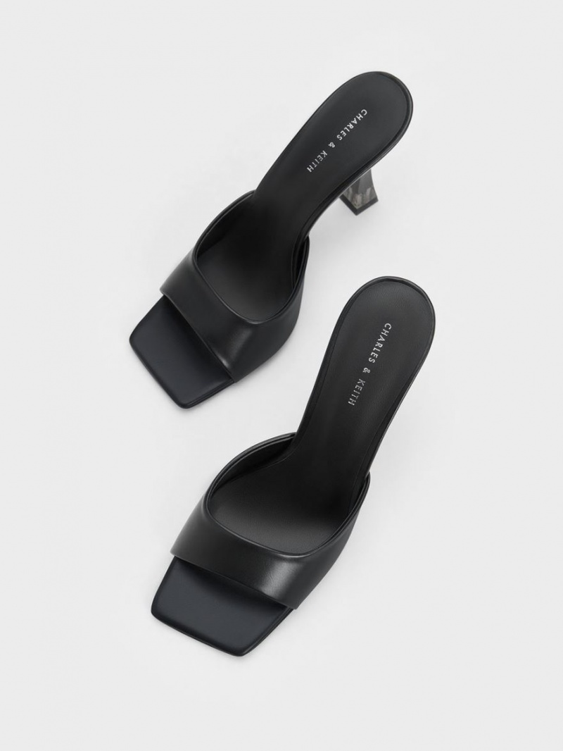 Mules Charles & Keith Clear Flared Heel Negrii | 590ZTWBRO