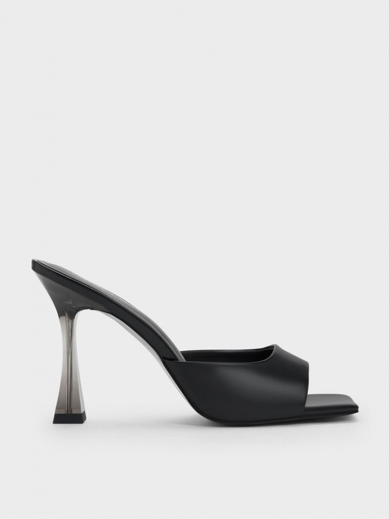 Mules Charles & Keith Clear Flared Heel Negrii | 590ZTWBRO