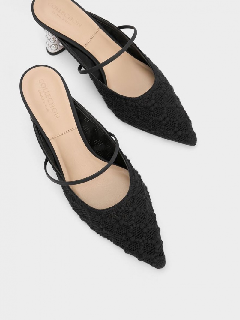 Mules Charles & Keith Crochet & Piele Beaded Heel Negrii | 780MJGFNP