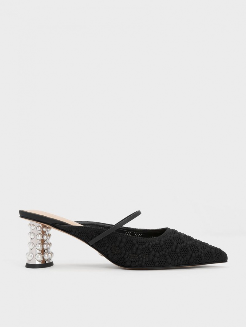 Mules Charles & Keith Crochet & Piele Beaded Heel Negrii | 780MJGFNP