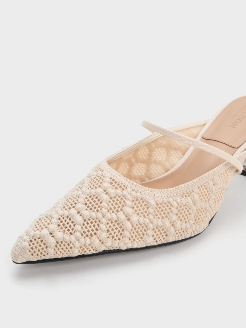 Mules Charles & Keith Crochet & Piele Beaded Heel Albi | 693RDCMBS