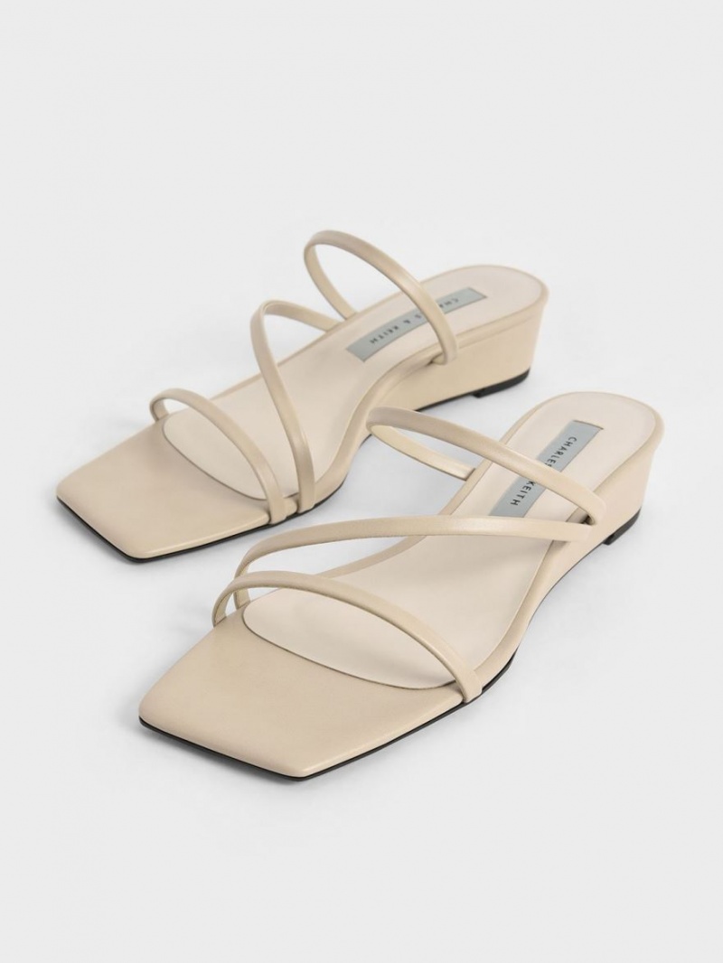 Mules Charles & Keith Cu Bretele Wedge Bej | 897LNOETI