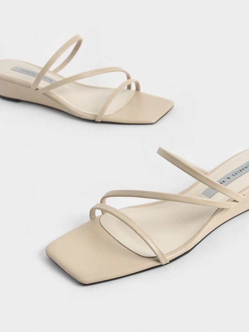 Mules Charles & Keith Cu Bretele Wedge Bej | 897LNOETI