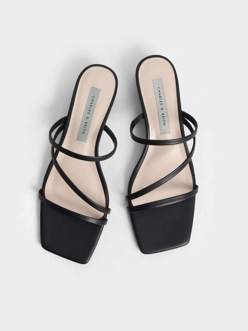 Mules Charles & Keith Cu Bretele Wedge Negrii | 256NIOHYT
