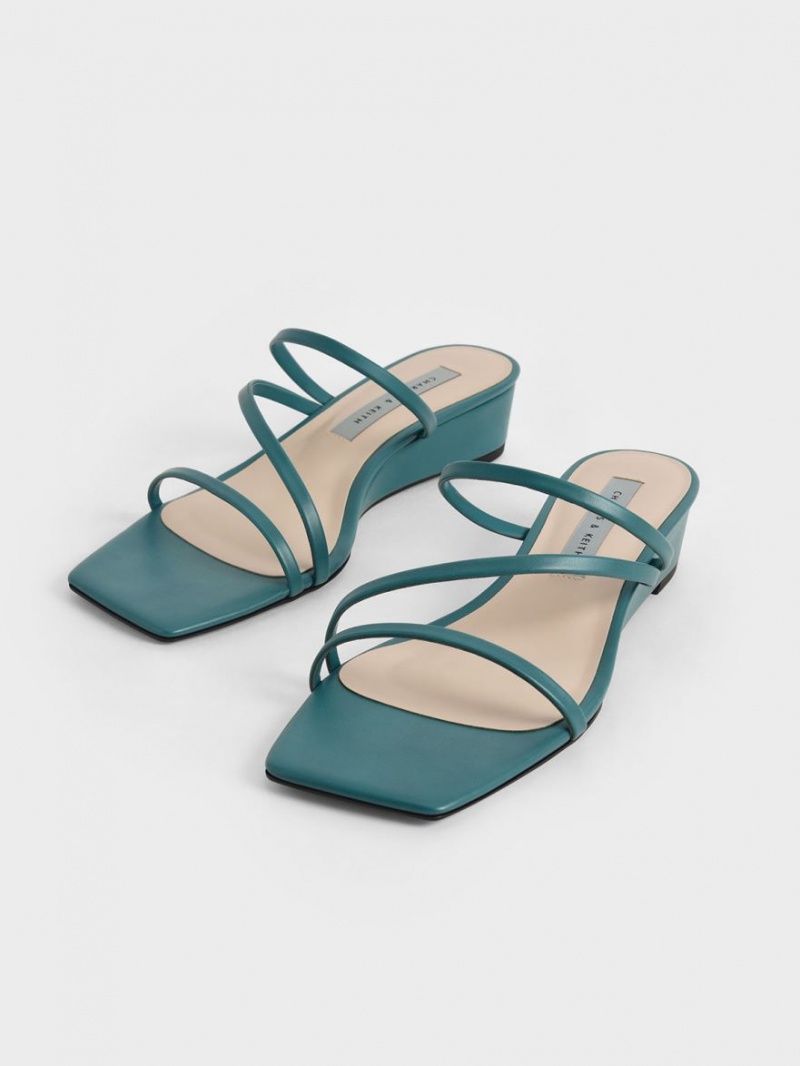Mules Charles & Keith Cu Bretele Wedge Verzi | 918PBADKG