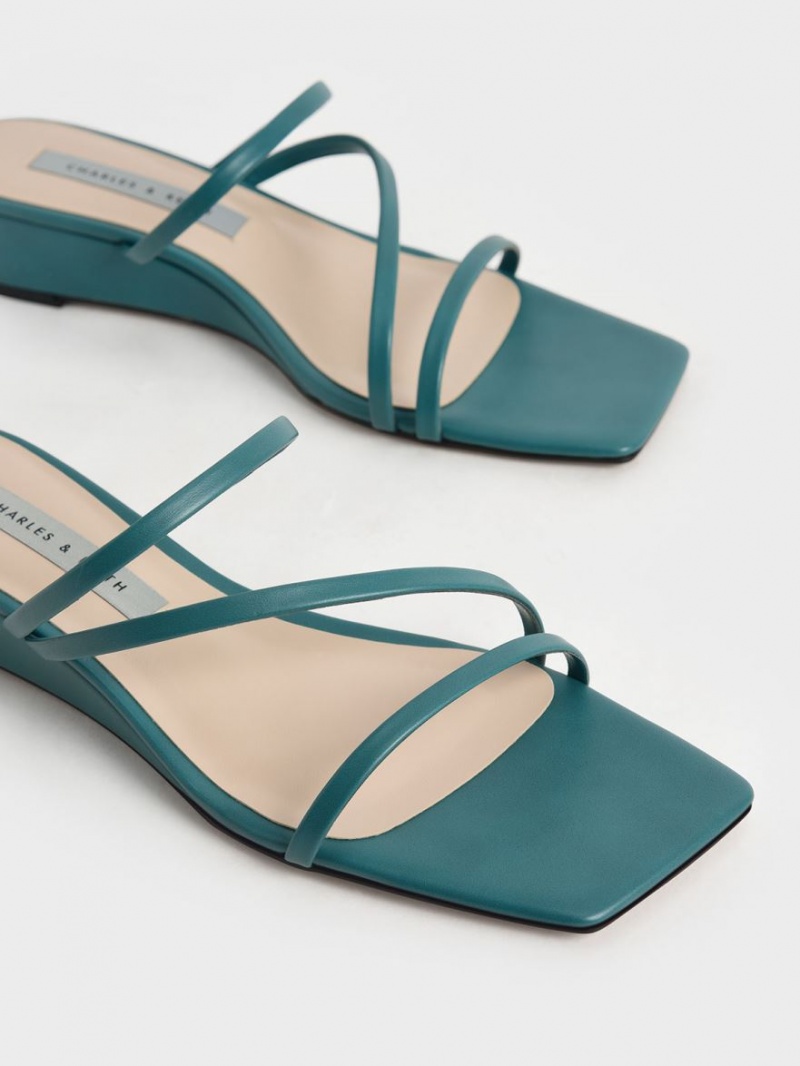 Mules Charles & Keith Cu Bretele Wedge Verzi | 918PBADKG