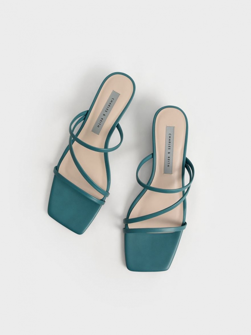 Mules Charles & Keith Cu Bretele Wedge Verzi | 918PBADKG