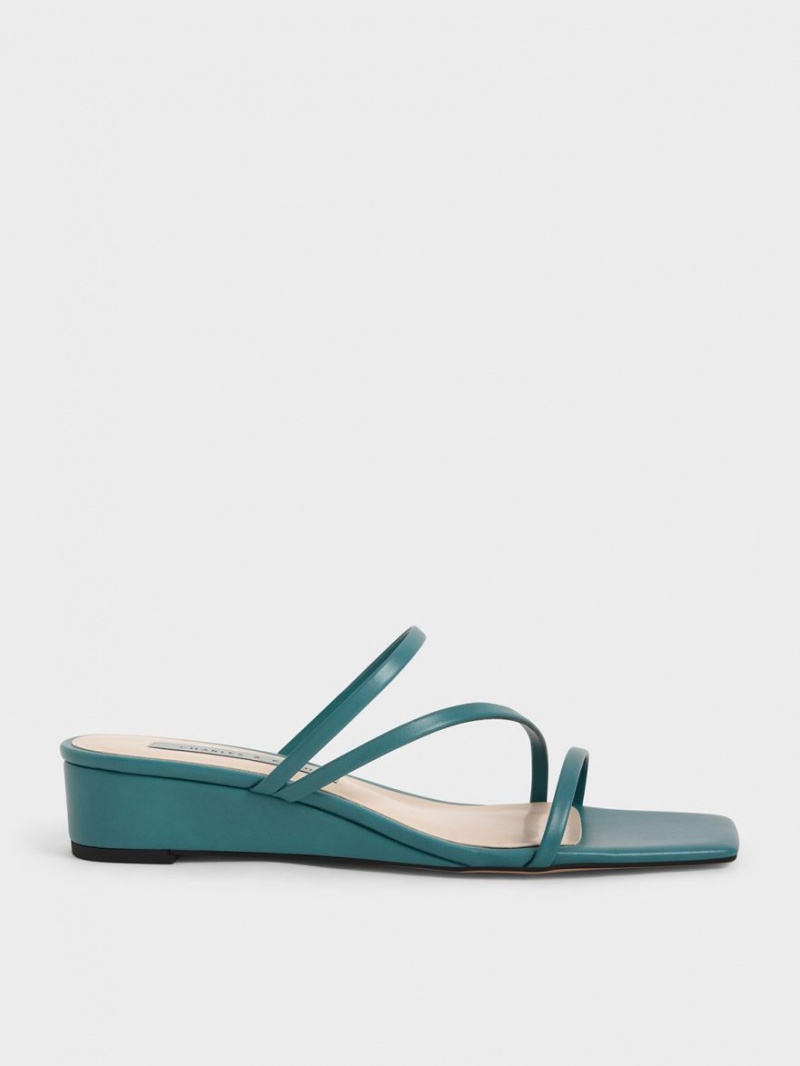 Mules Charles & Keith Cu Bretele Wedge Verzi | 918PBADKG