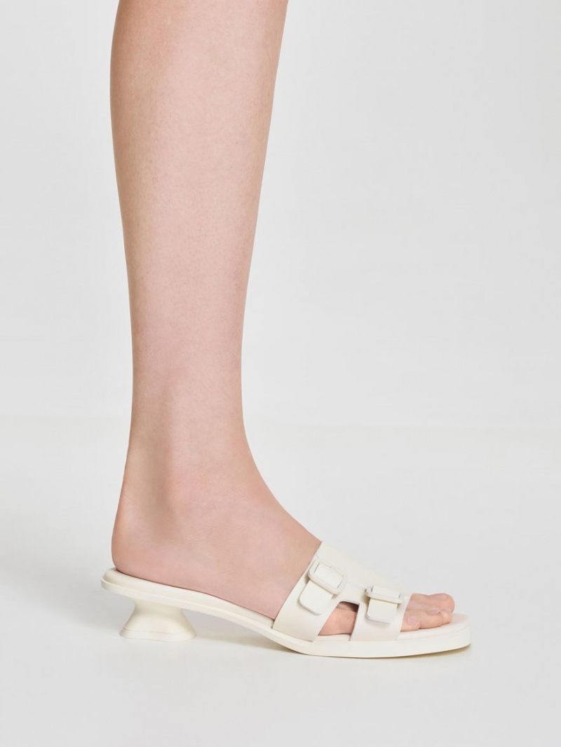 Mules Charles & Keith Double Cu Catarama Sculptural Albi | 651GJLKVY