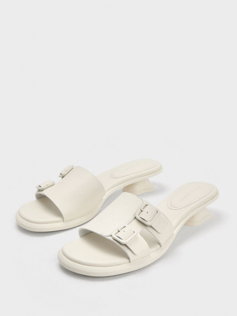 Mules Charles & Keith Double Cu Catarama Sculptural Albi | 651GJLKVY